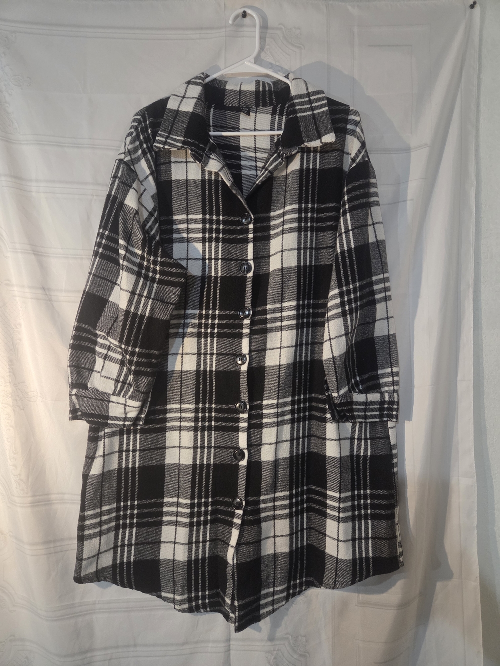 SHEIN Black & White Plaid Curve Jacket
